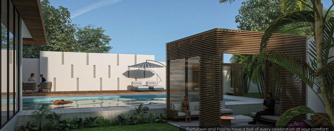 Swimming pool and party lawn at Middle Town, Kandlakoya